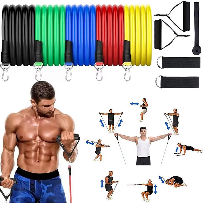11Pcs/Set Pull Rope Resistance Bands Portable Fitness Equipment Ankle Strap Chest Expander Elastic Exercise Band